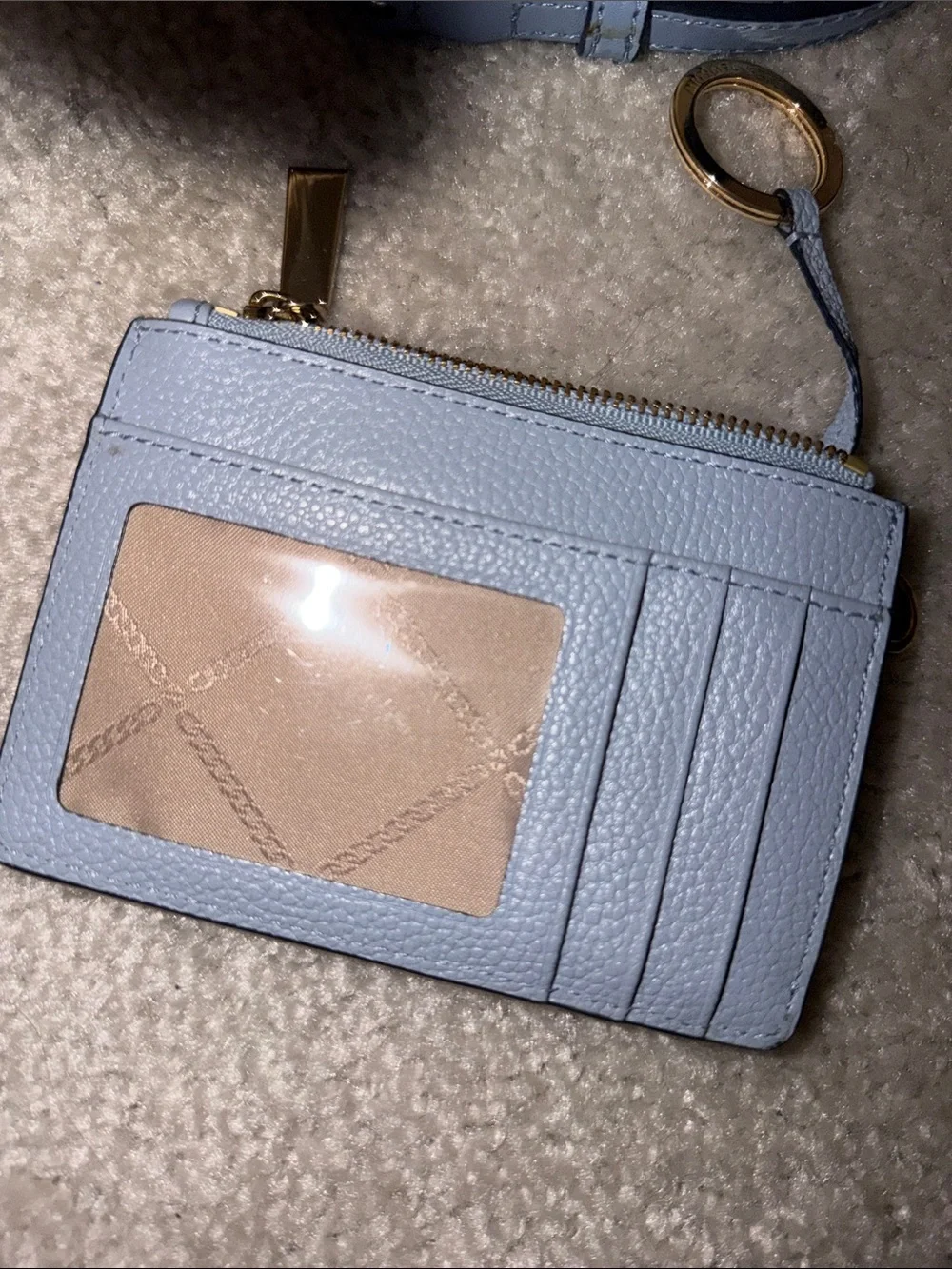 Michael Kors Light Blue and White Signature Stripe Crossbody with Card Case